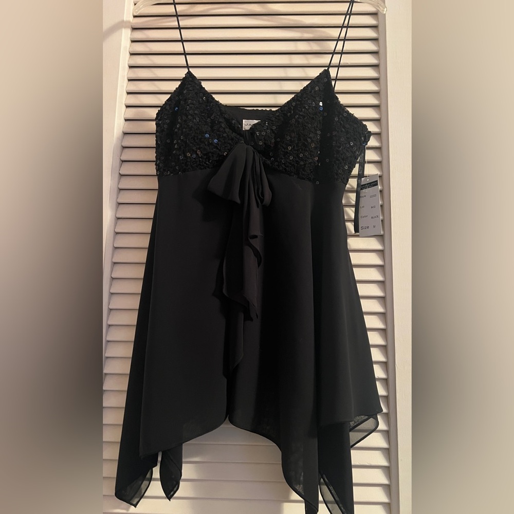 Black Sequin blouse with Bow Detail
